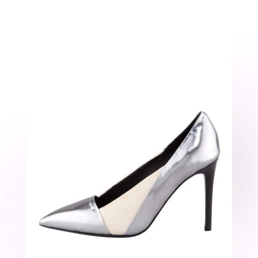 SALE☀️ Chloe Specchio Pointed Pumps, Anthracite 38.5/8.5 Satin Metallic leather - Picture 5 of 14